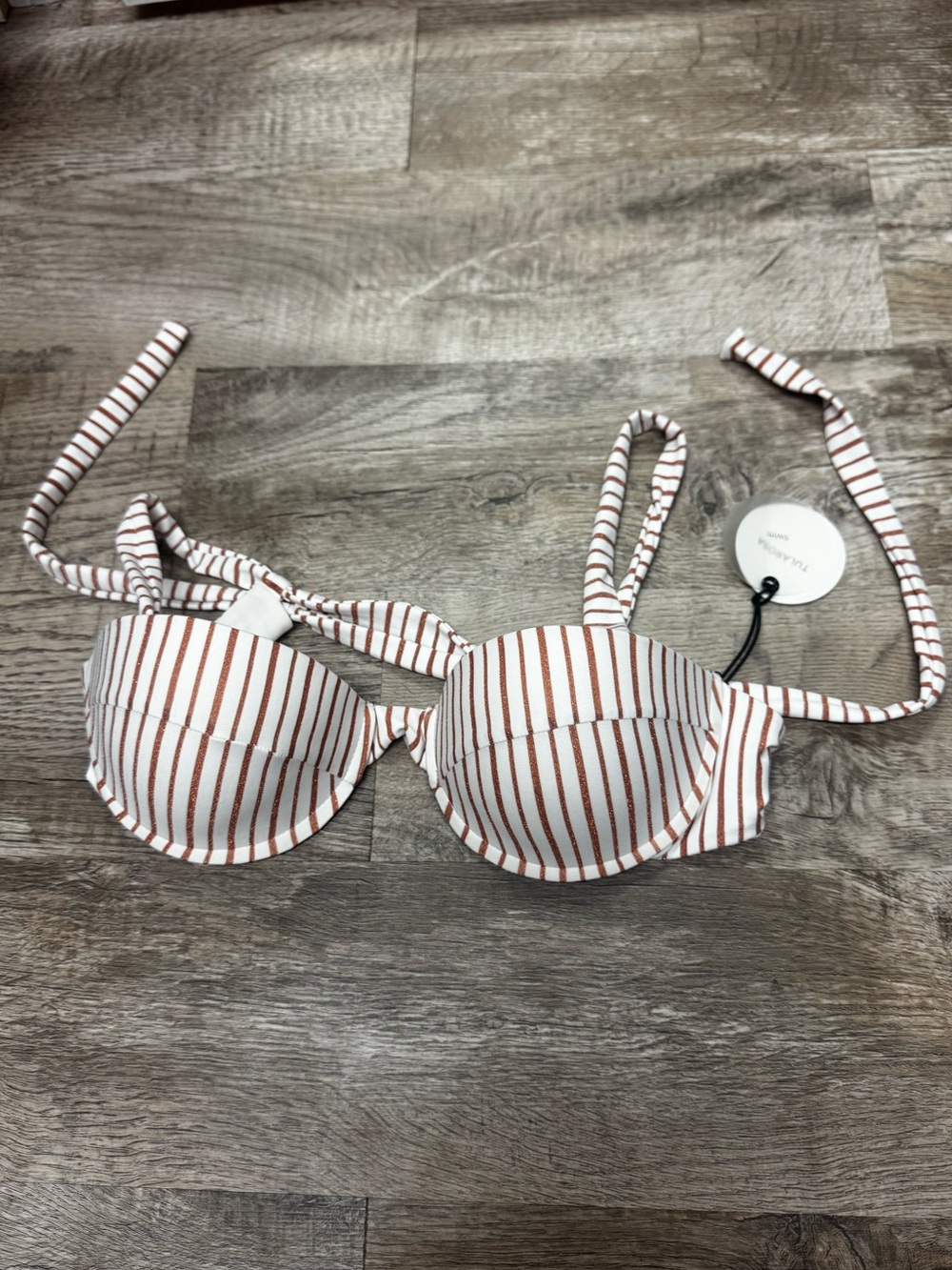 Tularosa White and Rust Striped Bikini Top